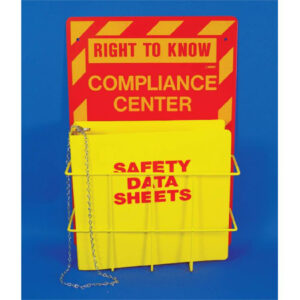 Yellow and red safety data sheet binder holder.