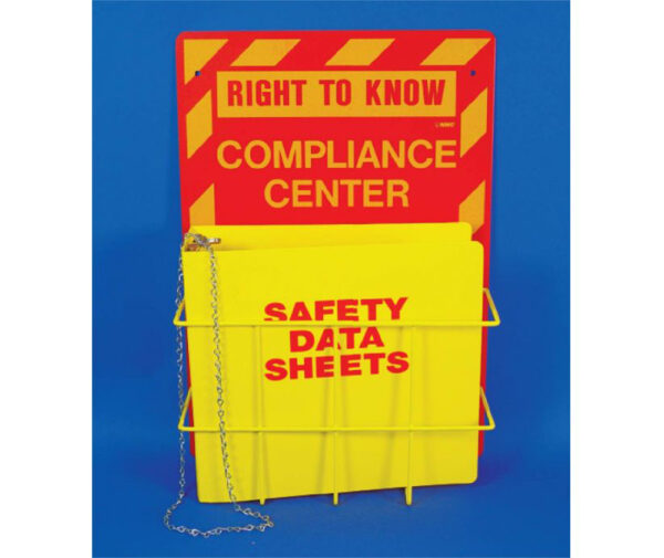 Yellow and red safety data sheet binder holder.